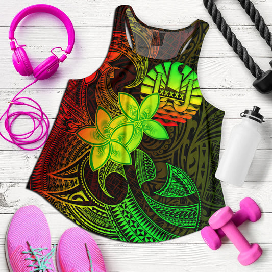 Tahiti Women Tank Plumeria Flowers Vintage Style Reggae Colors