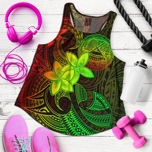 American Samoa Women Tank Plumeria Flowers Vintage Style Reggae Colors