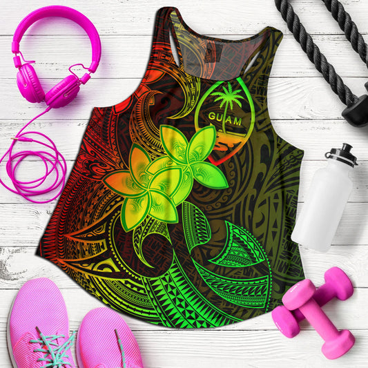 Guam Women Tank Plumeria Flowers Vintage Style Reggae Colors