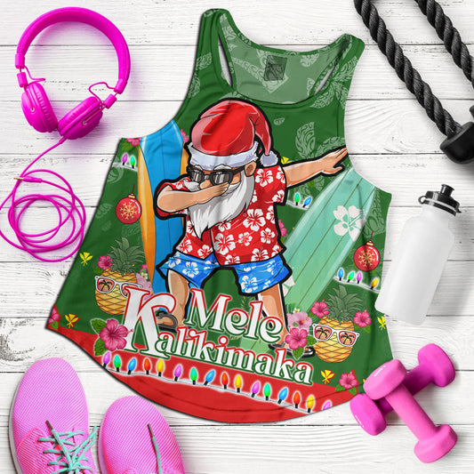 Hawaii Women Tank Mele Kalikimaka Dabbing Santa Christmas Style