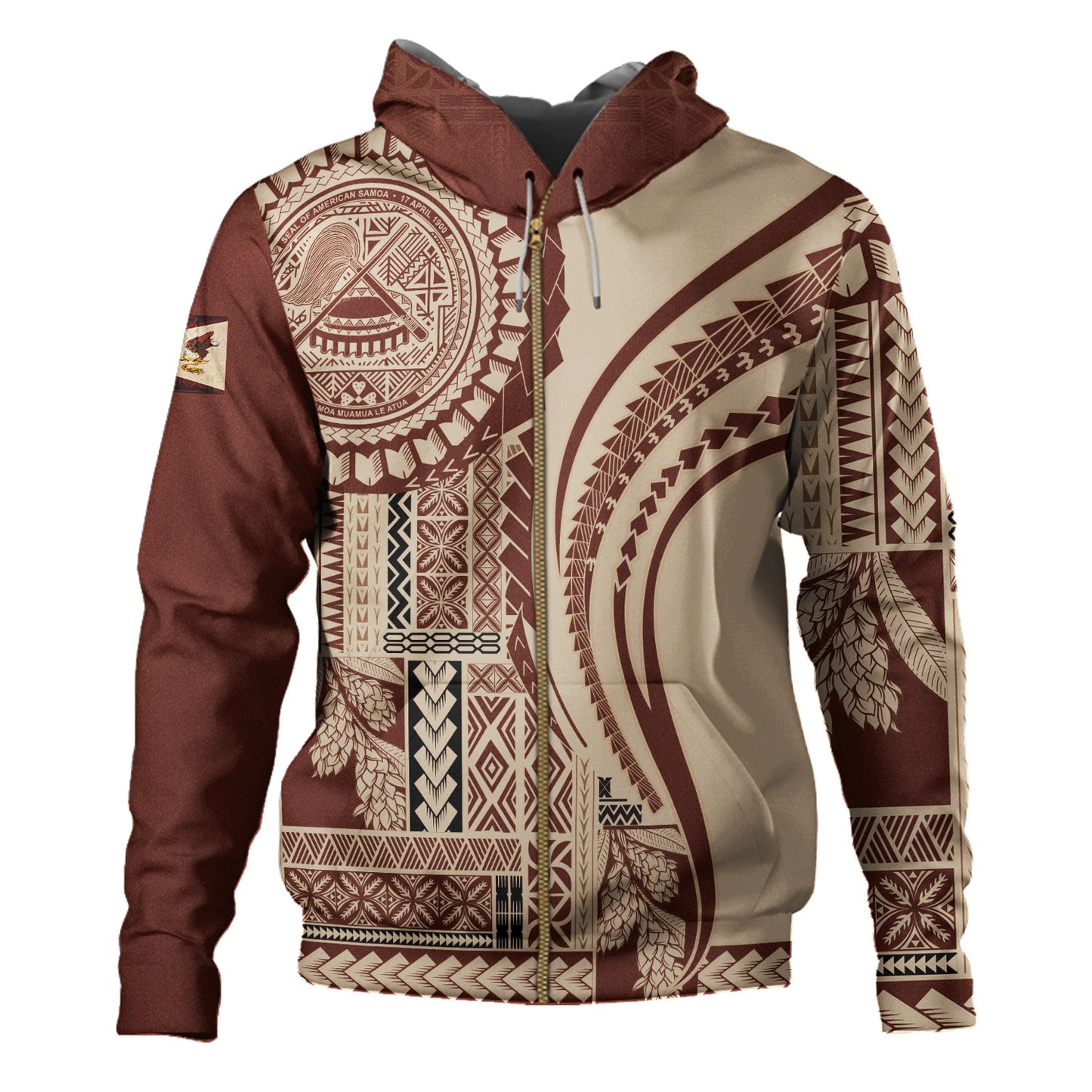 American Samoa Hoodie Samoan Siapo Brown Design