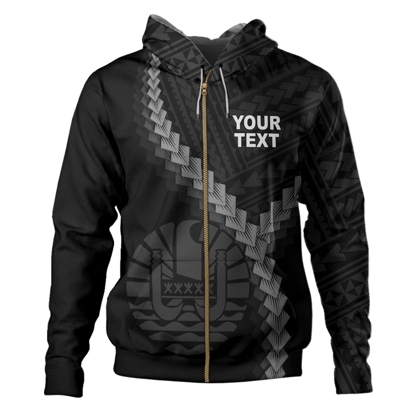 Tahiti Hoodie Coat Of Arm Polynesian Tattoo Style