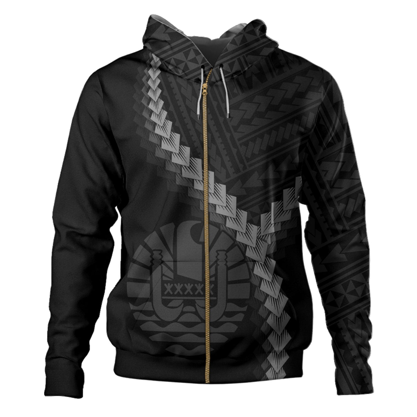 Tahiti Hoodie Coat Of Arm Polynesian Tattoo Style