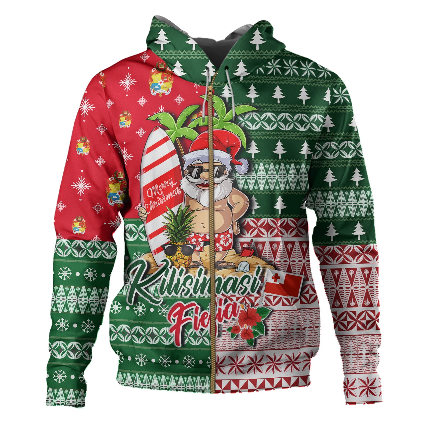 Tonga Hoodie Kilisimasi Fiefia Tropical Xmas Patterns