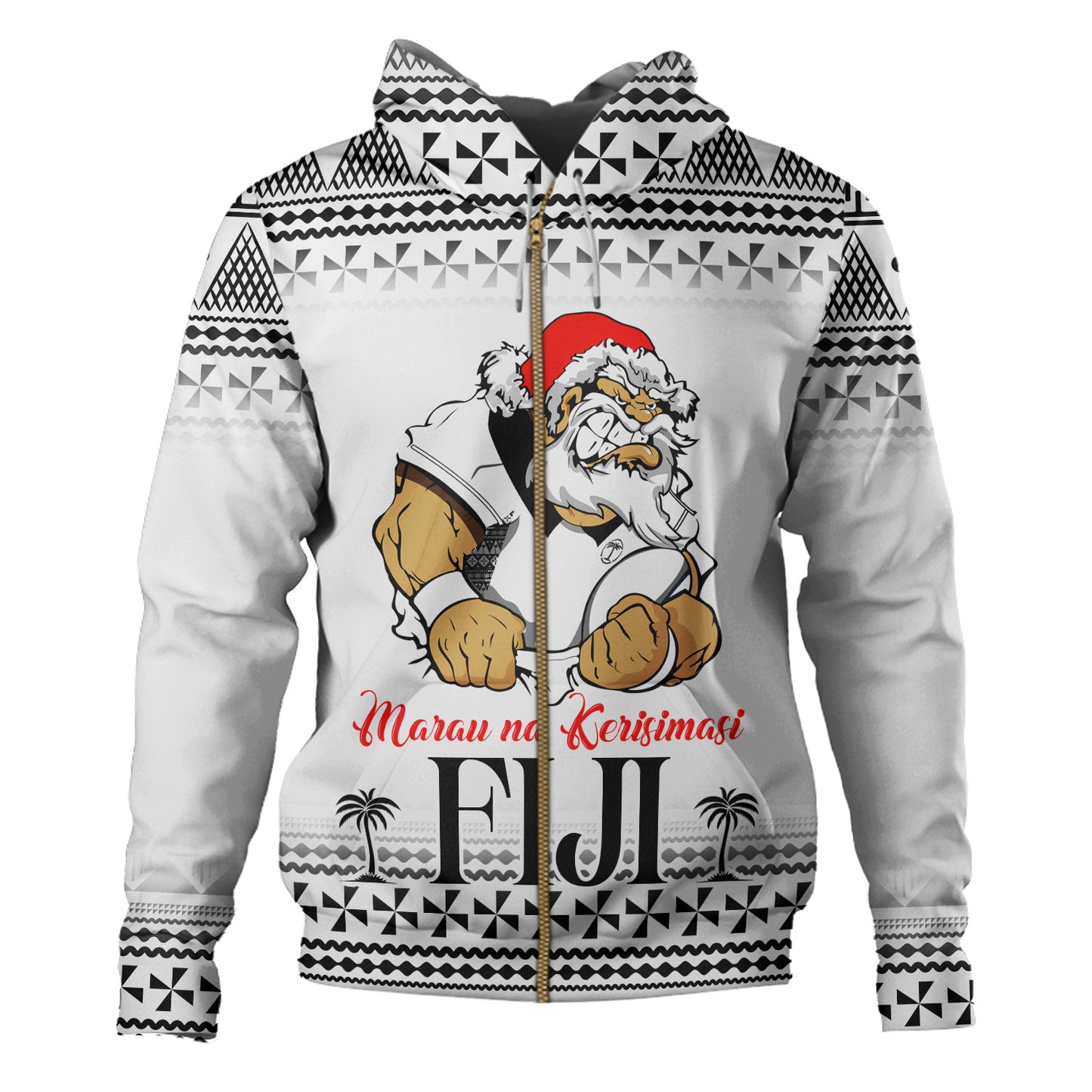 Fiji Hoodie Marau na Kerisimasi Rugby Santa Style