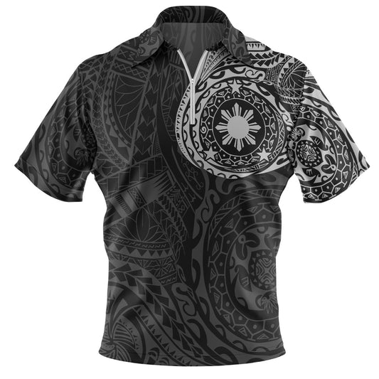 Philippines Filipinos Polynesian Tattoo Style Zip Polo Shirt