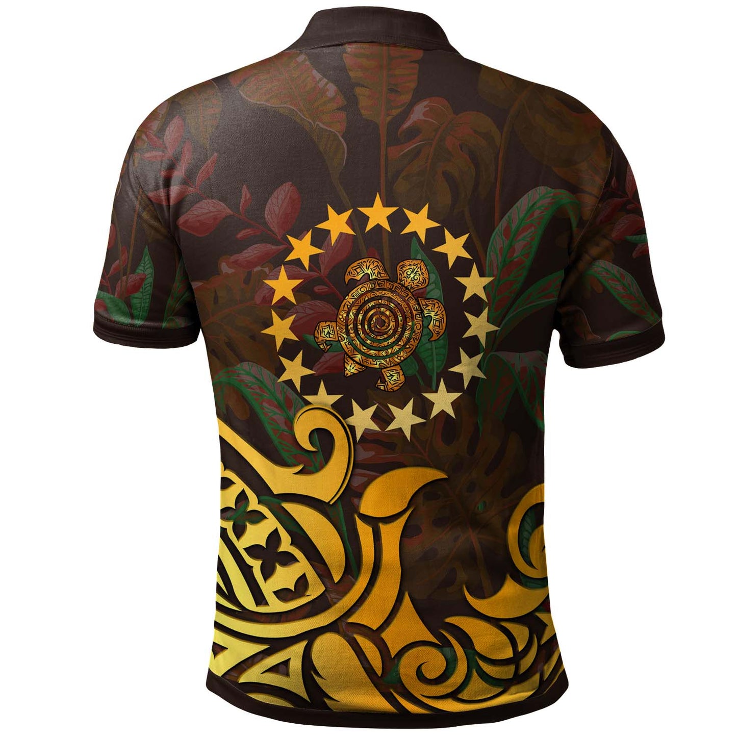 Cook Islands Polo Shirt - Turtle Gold and Polynesian Pattern Tribal Art