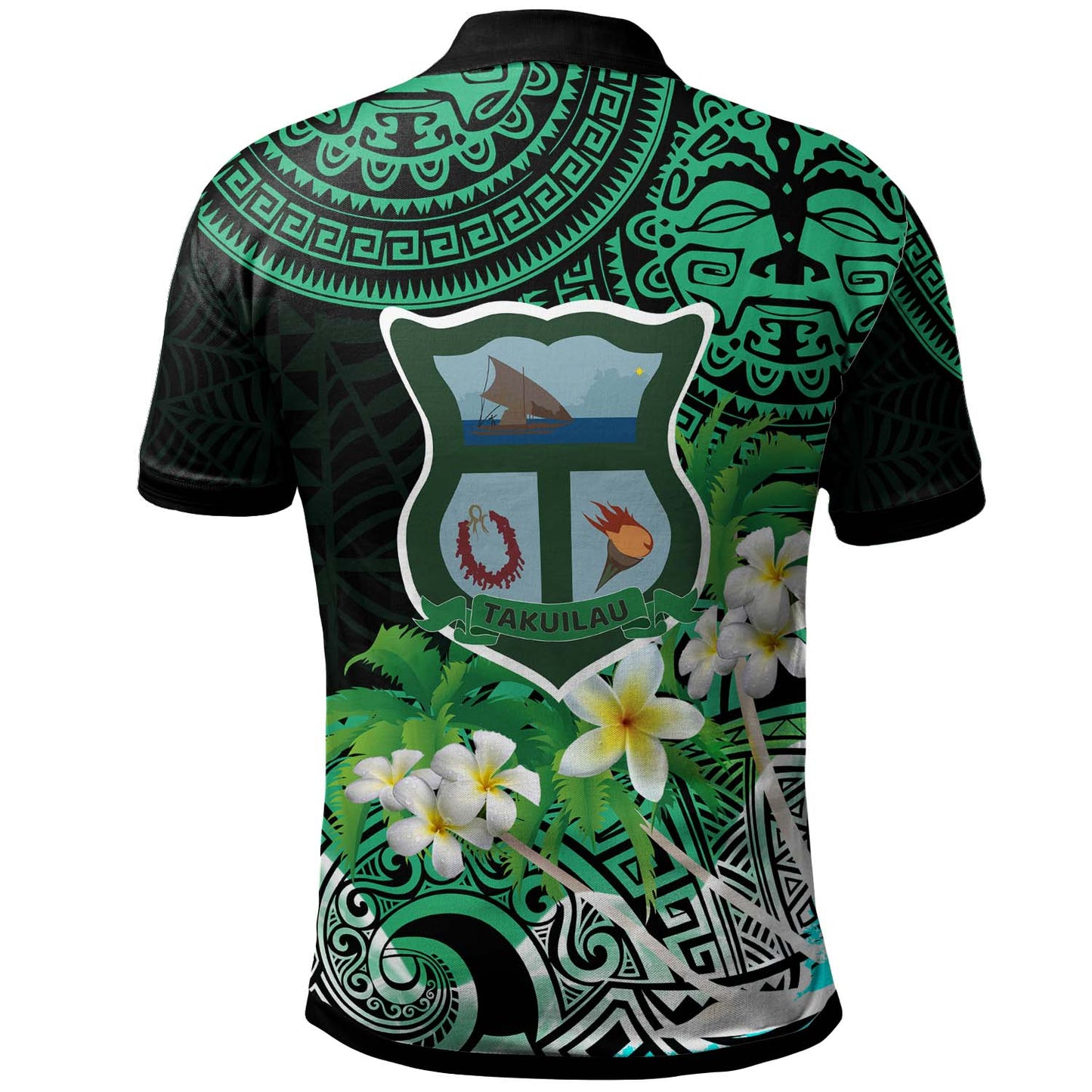 Tonga Custom Polo Shirt - Takuilau College with Polynesian Patterns and Plumeria Flower
