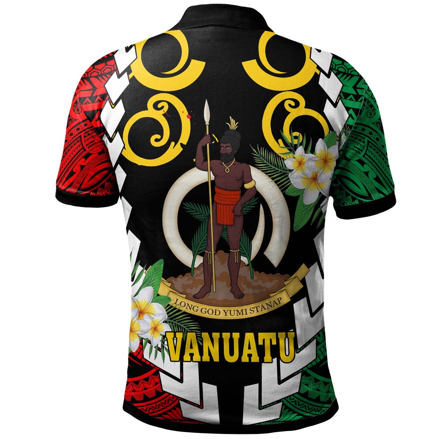 Vanuatu Polo Shirt - Custom Vanuatu Independence Anniversary Plumeria Flower and Polynesian Patterns Polo Shirt