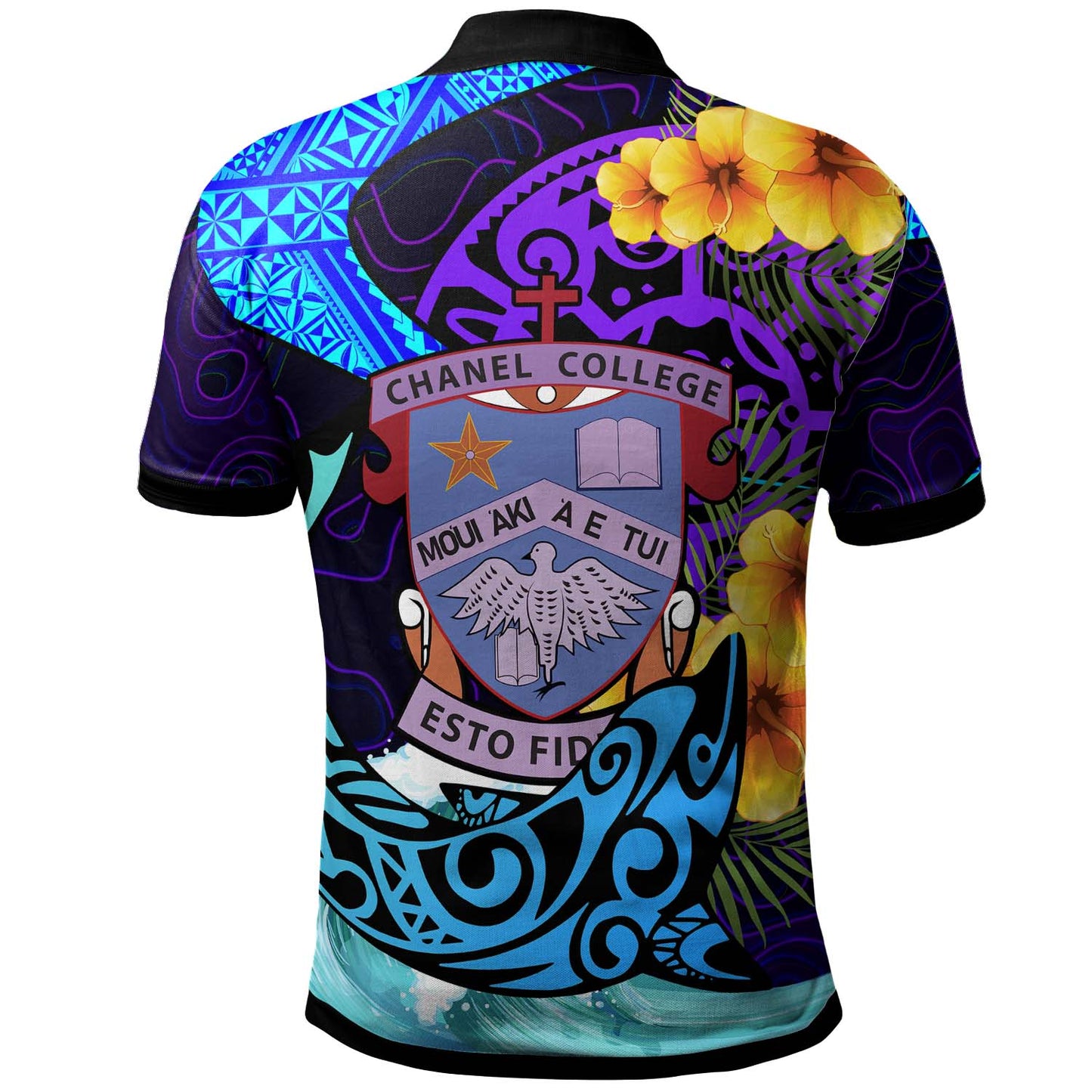 Tonga Custom Polo Shirt - Chanel College with Polynesian Pattern Style and Flower