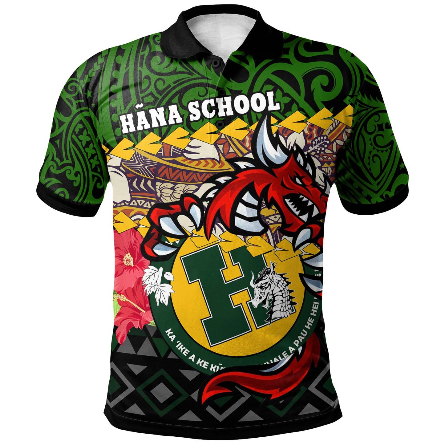 Hawaii Custom Personalised Polo Shirt - Hana High & Intermediate School Dragon Polynesian Pattern