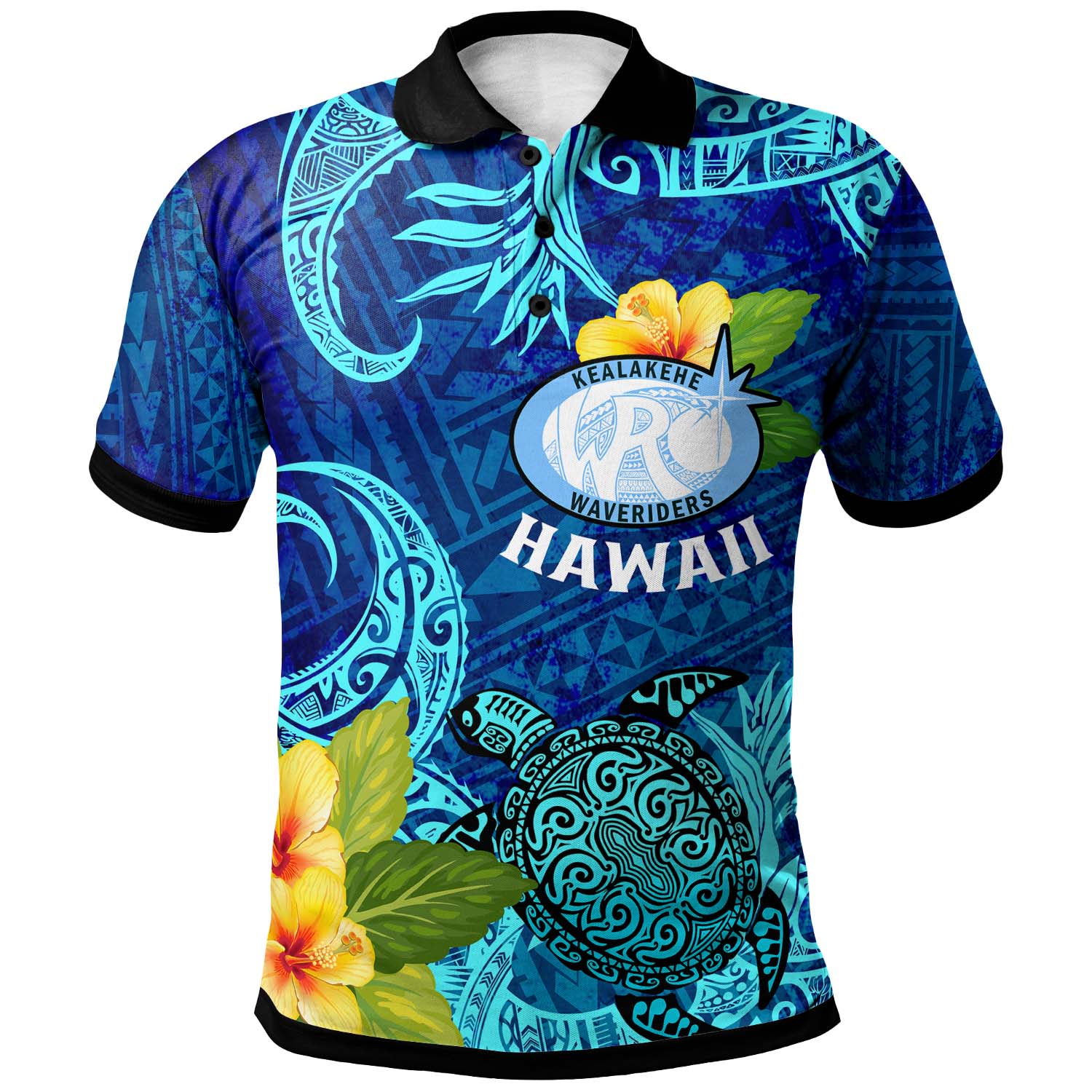 Hawaii Custom Polo Shirt - Kealakehe High School with Polynesian Patterns and Hibicus Flower