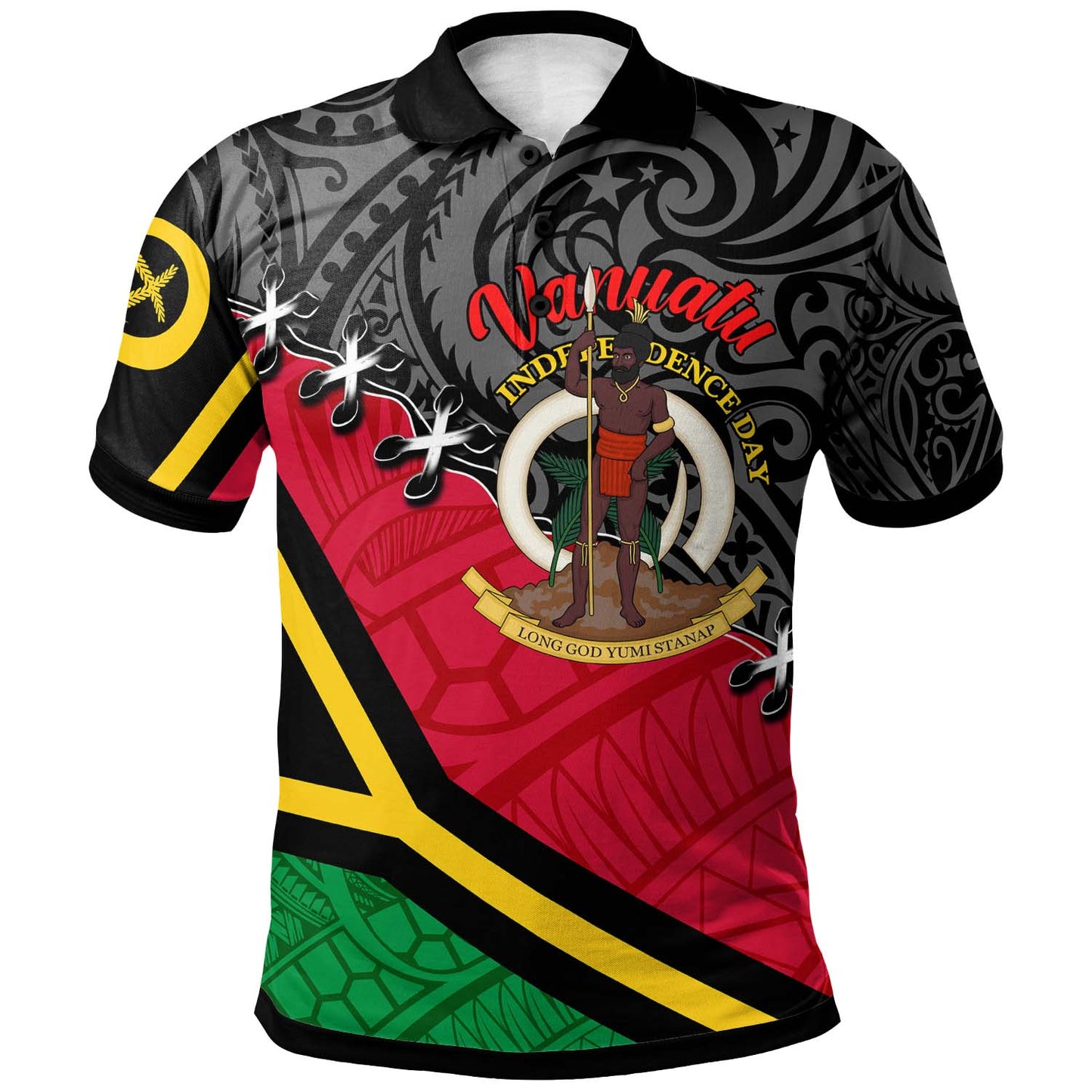 Vanuatu Polo Shirt - Custom Vanuatu Independence Anniversary with Coat of Arms and Polynesian Polo Shirt