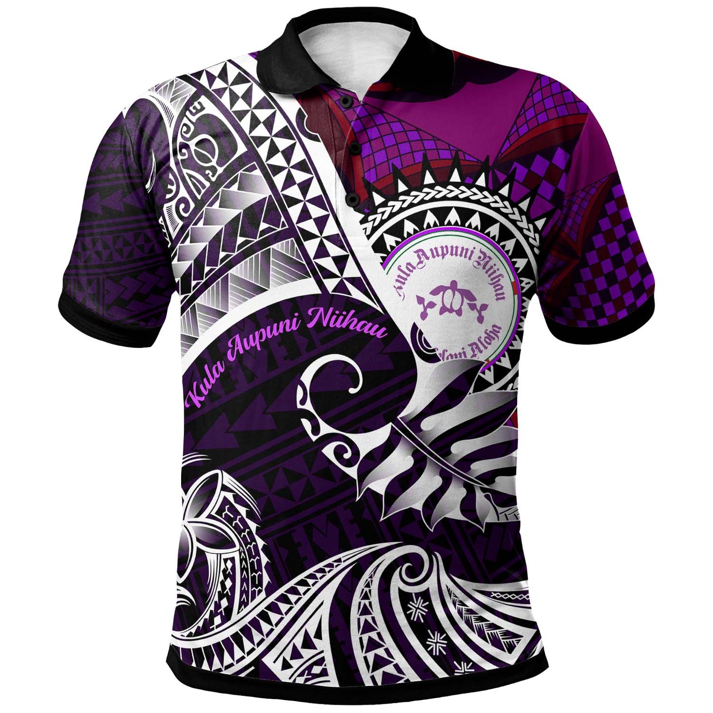 Hawaii Custom Polynesian Polo Shirt - Ni'ihau High and Elementary School Turtles Maroon Hawaii Pattern