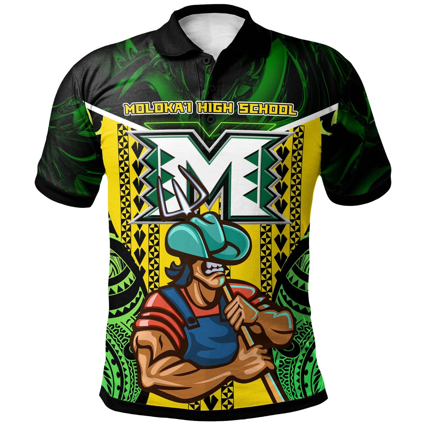 Hawaii Custom Personalised Polo Shirt - Moloka'i High School Polynesian Farmer with Tribal Pattern