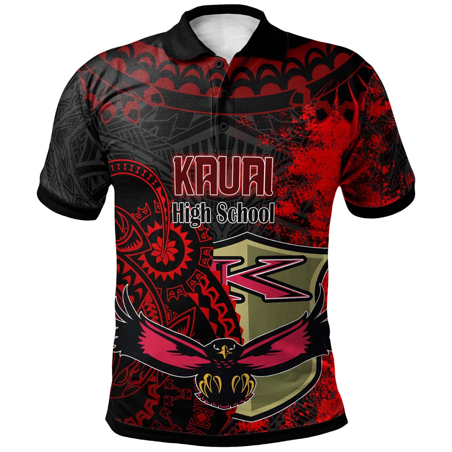 Hawaii Custom Polynesian Polo Shirt - Kauai High School Red Eagles Polynesian Tribal Pattern