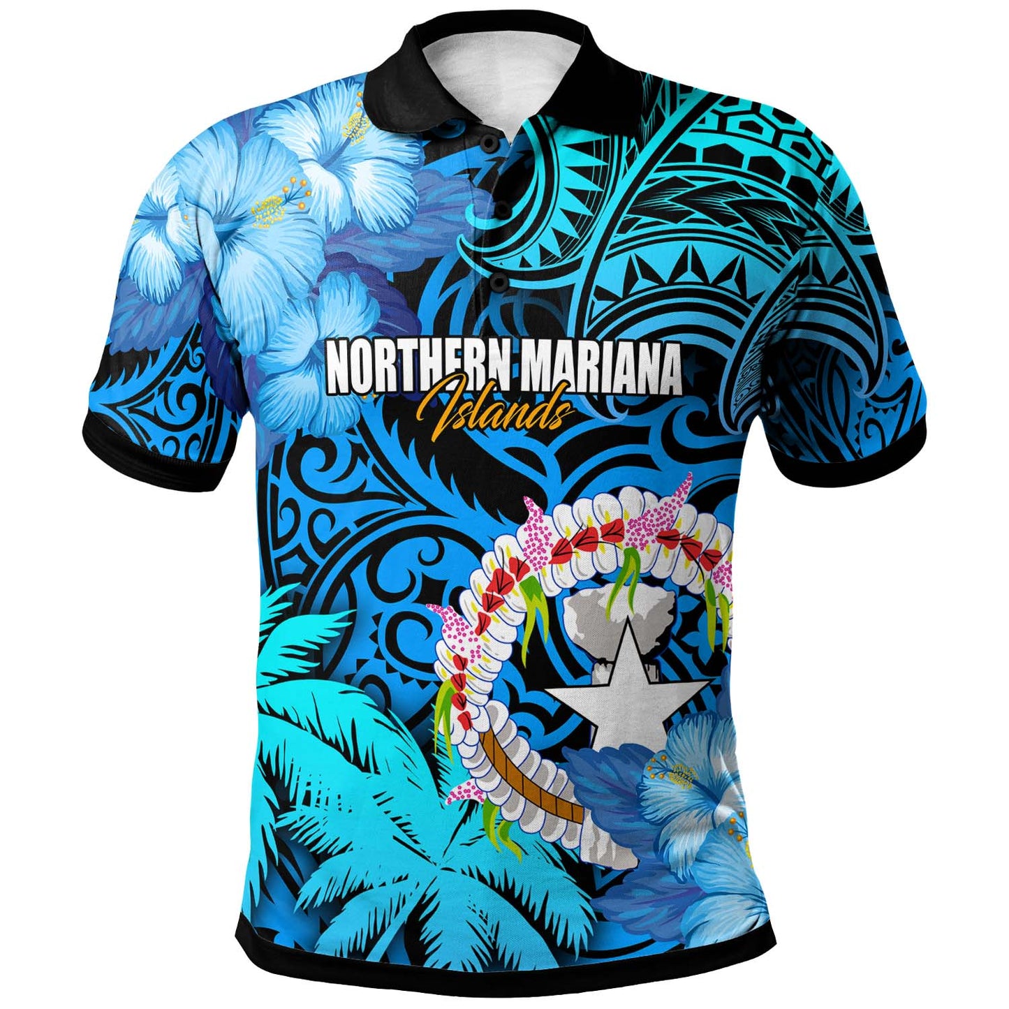 Northern Mariana Islands Polo Shirt - CNMI Polynesian Culture with Hibicus Tropical Flower