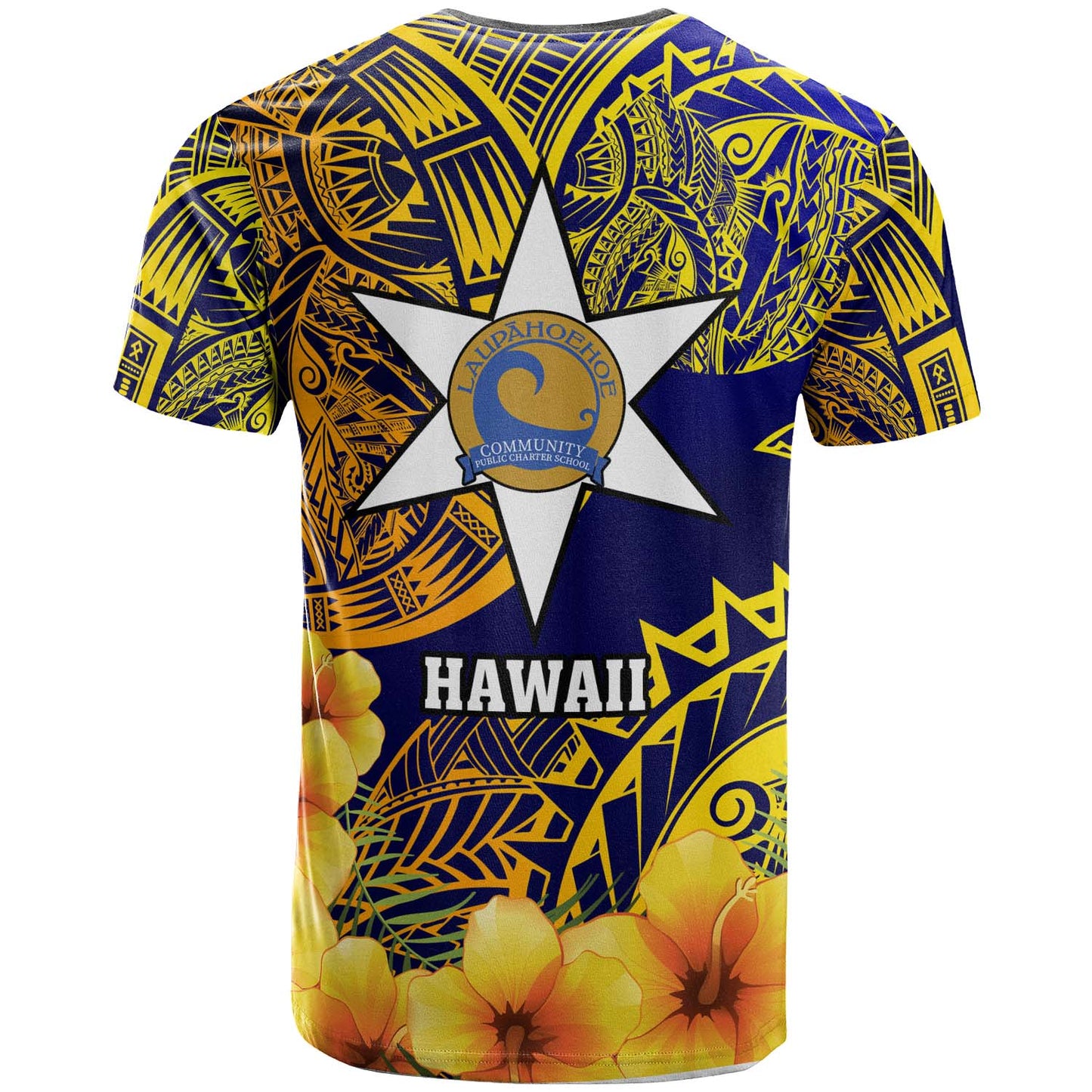 Hawaii Custom T-shirt - Laupahoehoe Community Public Charter School with Polynesian and HIbicus Flower