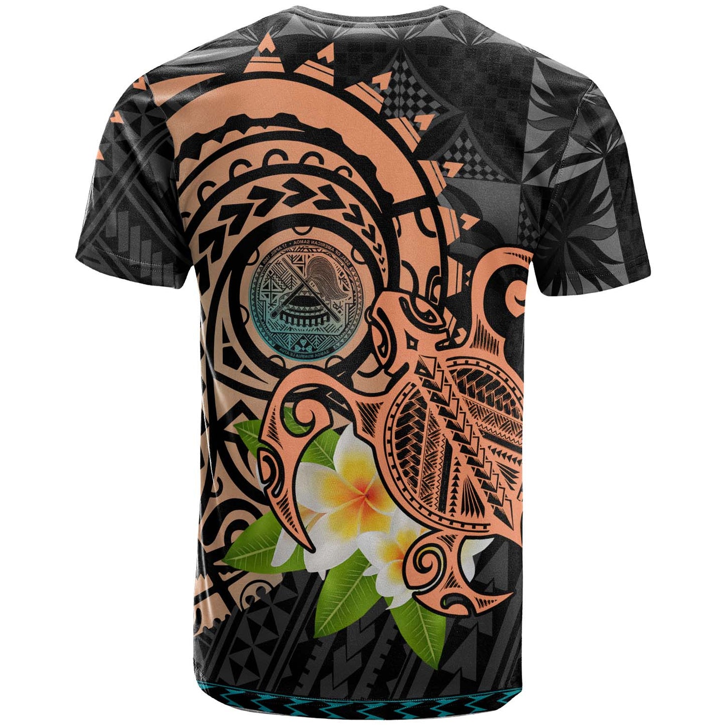 American Samoa T-shirt - Polynesian Culture with Pumeria Flower and Turtle Siapo Patterns