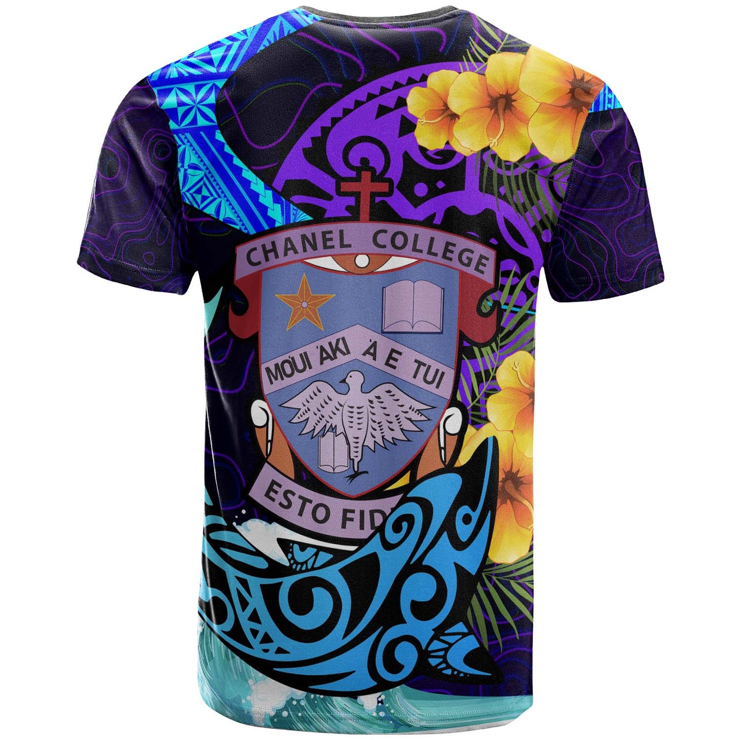 Tonga Custom T-shirt- Chanel College with Polynesian Pattern Style and Flower