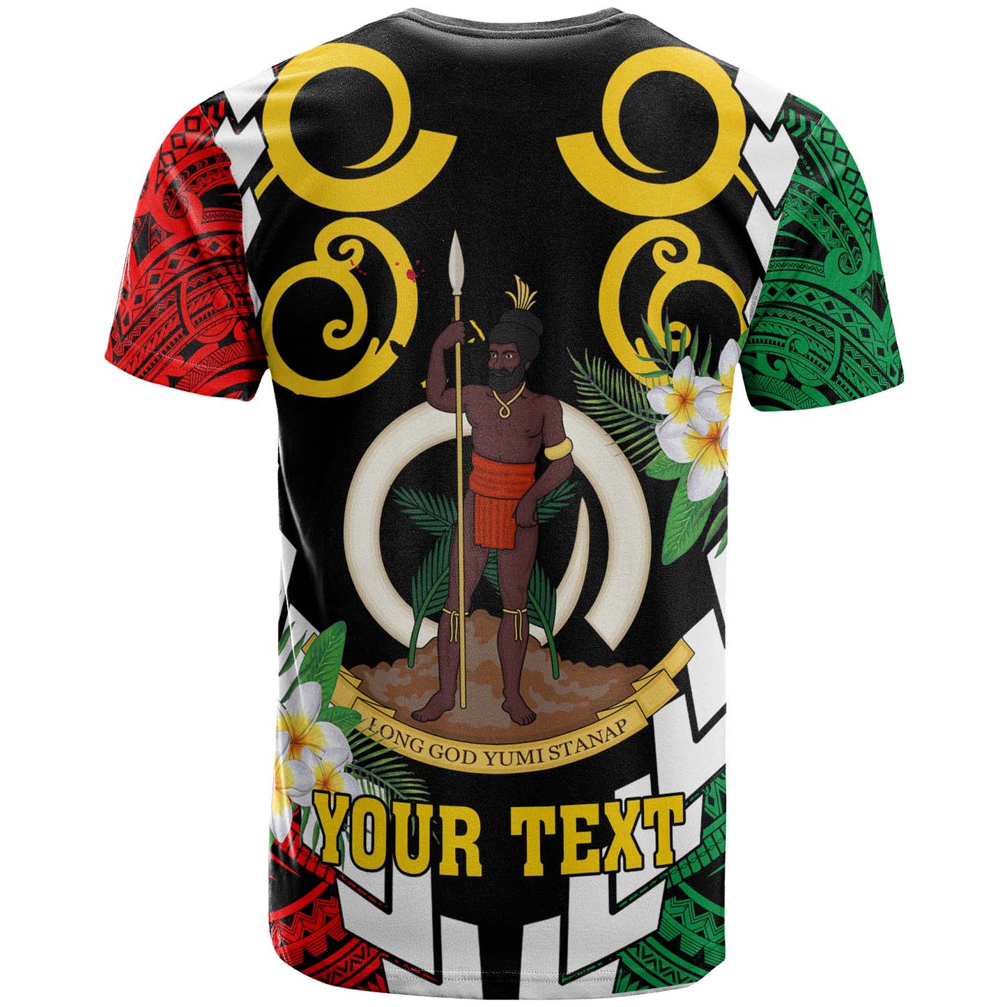 Vanuatu T-shirt - Custom Vanuatu Independence Anniversary Plumeria Flower and Polynesian Patterns T-shirt