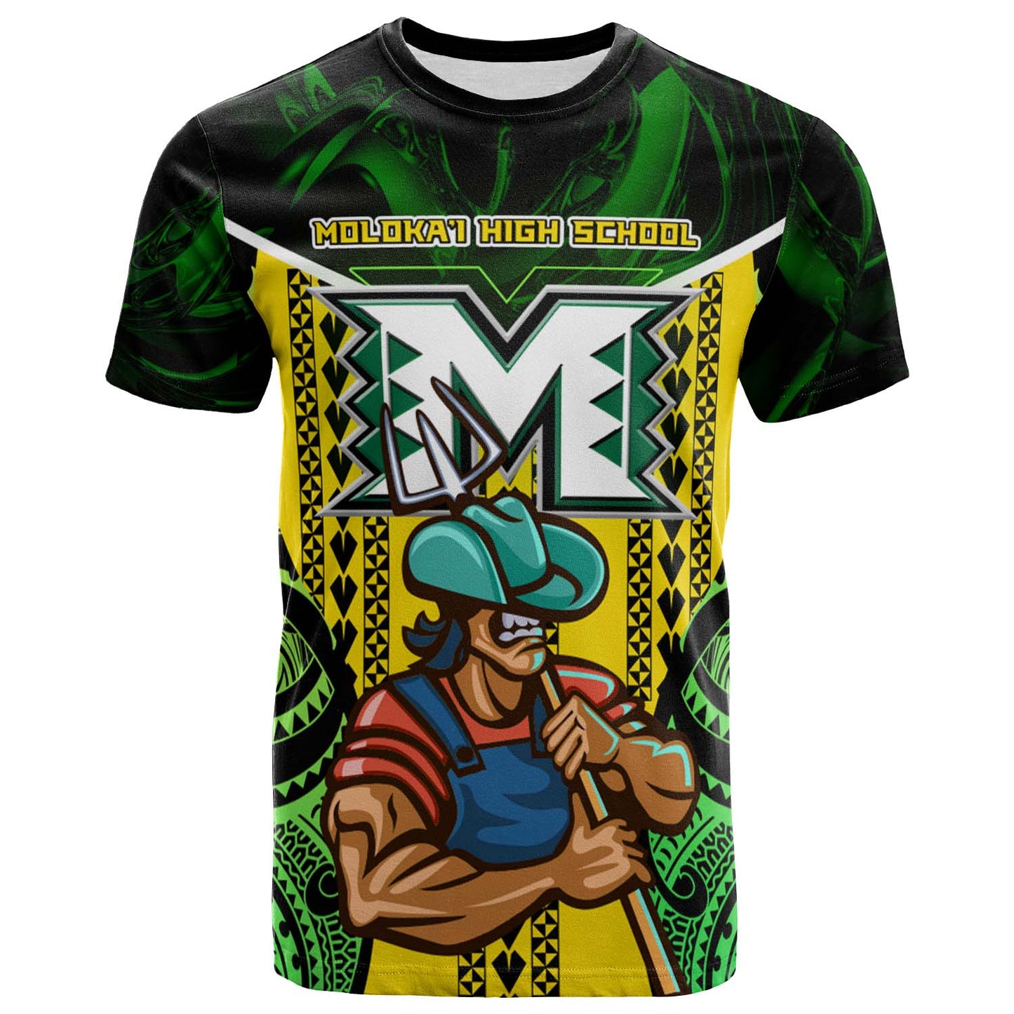 Hawaii Custom Personalised T-Shirt - Moloka'i High School Polynesian Farmer with Tribal Pattern