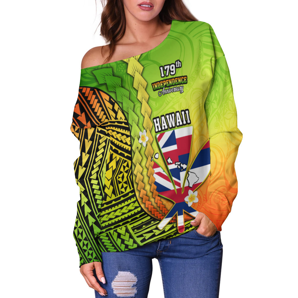 Hawaii Polynesian Women Off Shoulder Sweater - Custom Hawaii Independence Day Polynesian Cullture