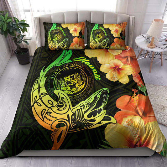 Hawaii Polynesian Bedding Set - Hawaii Sharks Tribal Patterns Green