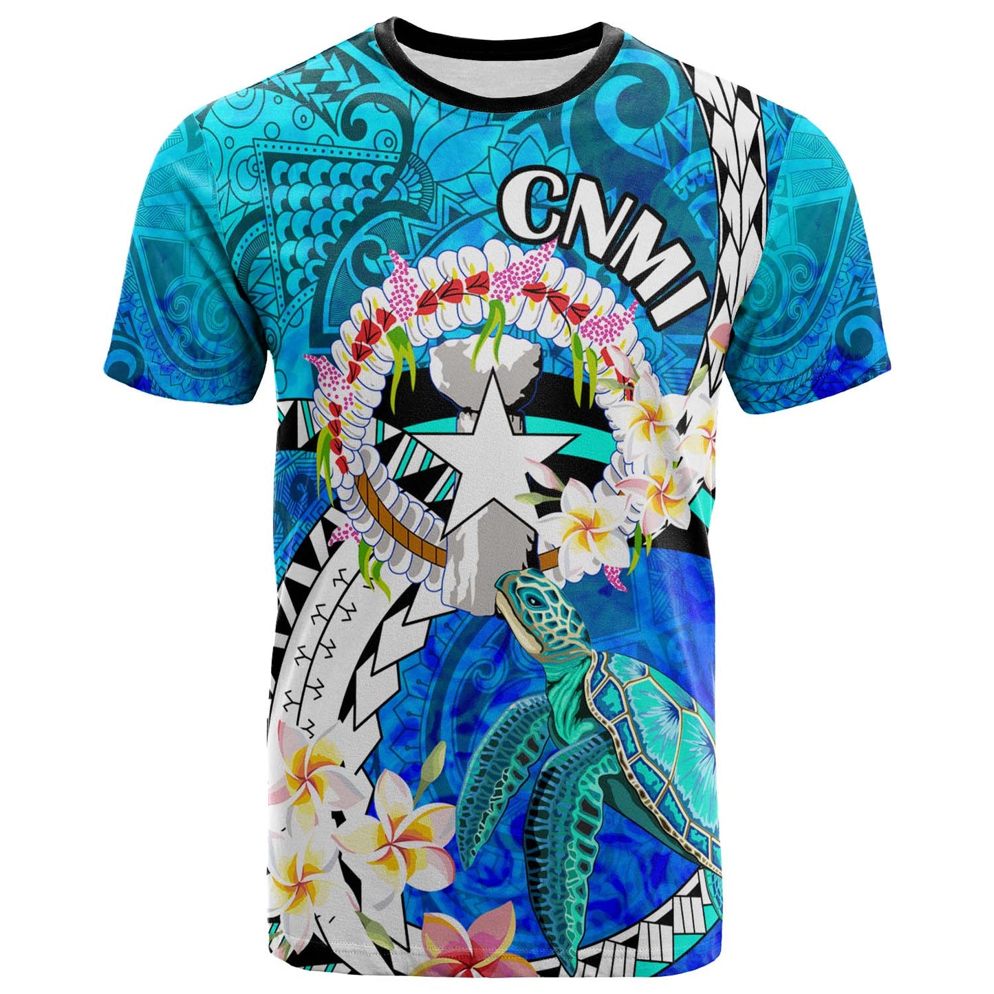 Northern Mariana Islands T-Shirt - CNMI Polynesian Culture with Turtle and Plumeria T-Shirt