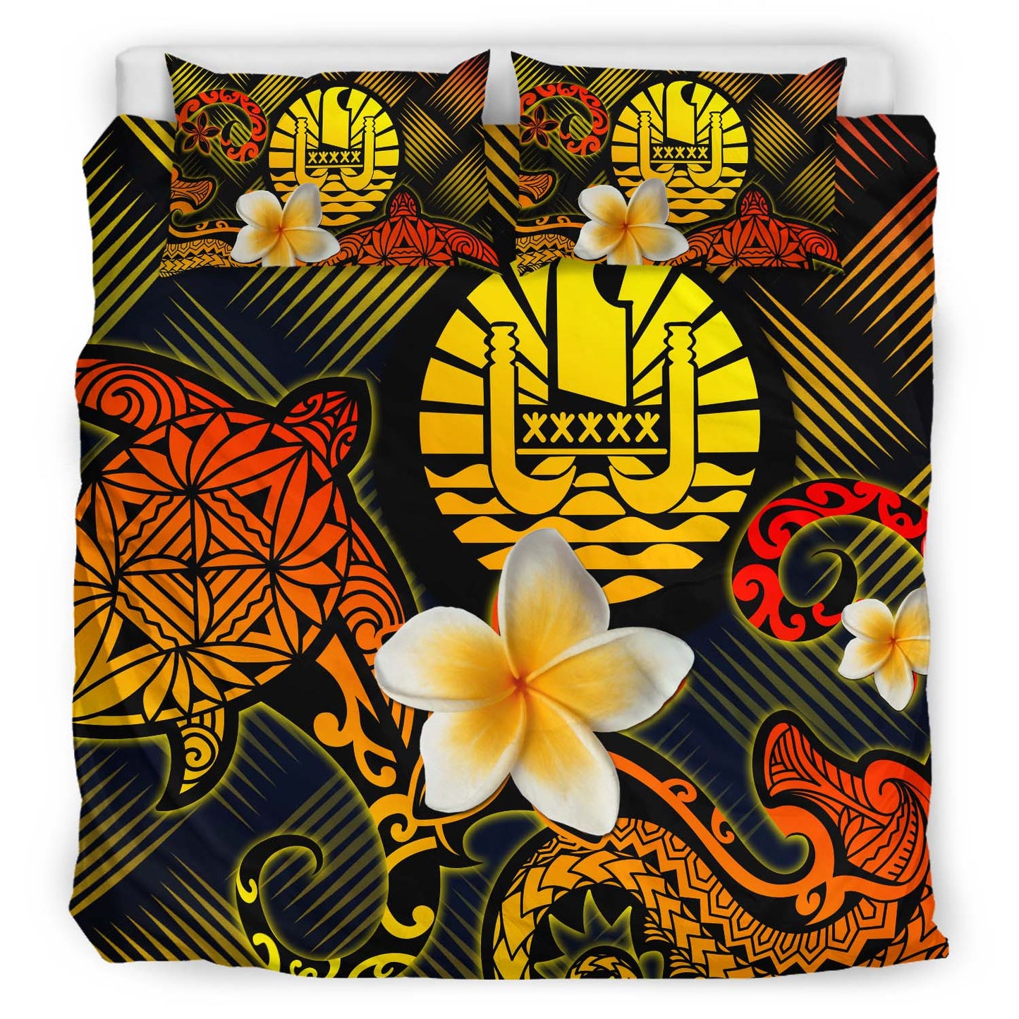 Tahiti Polynesian Bedding Set - Lauhala Turtle Plumeria Tropical