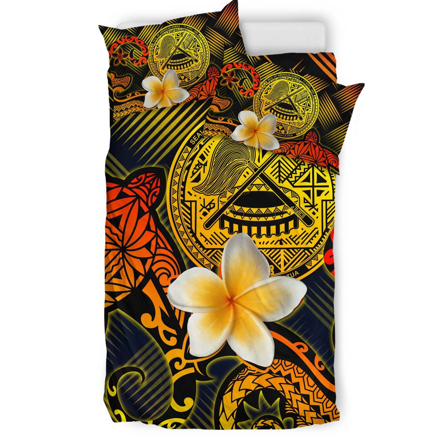 American Samoa Polynesian Bedding Set - Lauhala Turtle Plumeria Tropical
