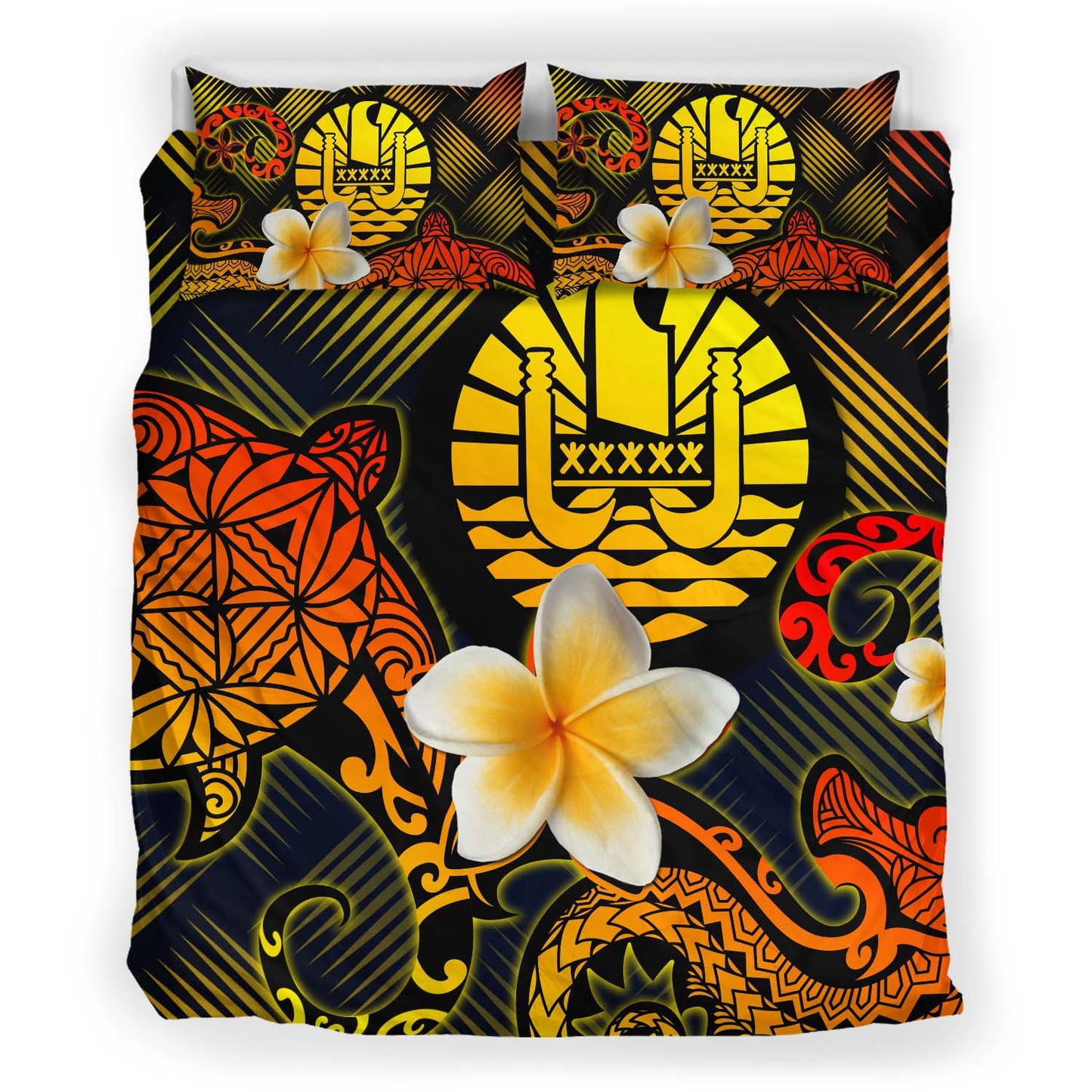 Tahiti Polynesian Bedding Set - Lauhala Turtle Plumeria Tropical