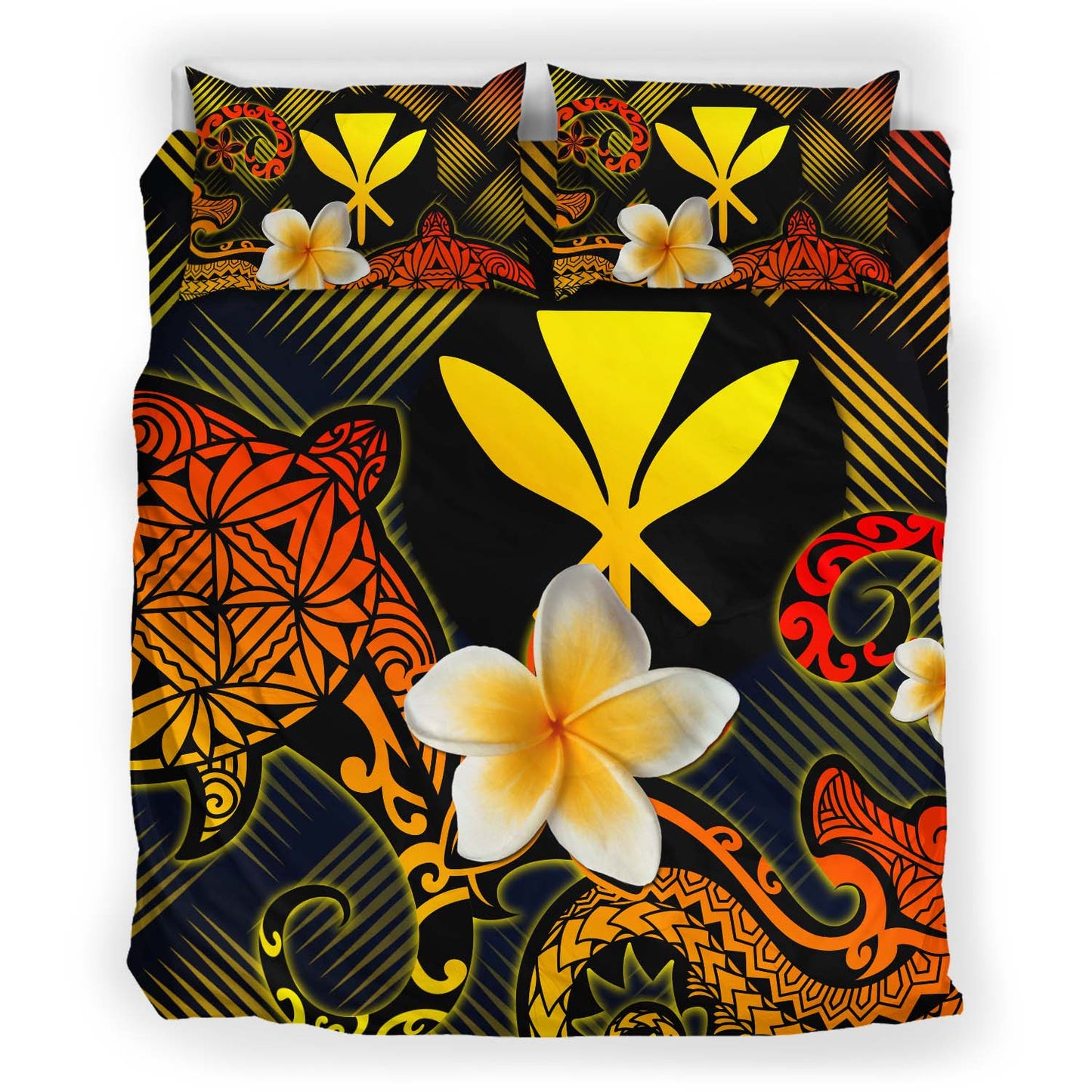 Kanaka Maoli Polynesian Bedding Set - Lauhala Turtle Plumeria Tropical