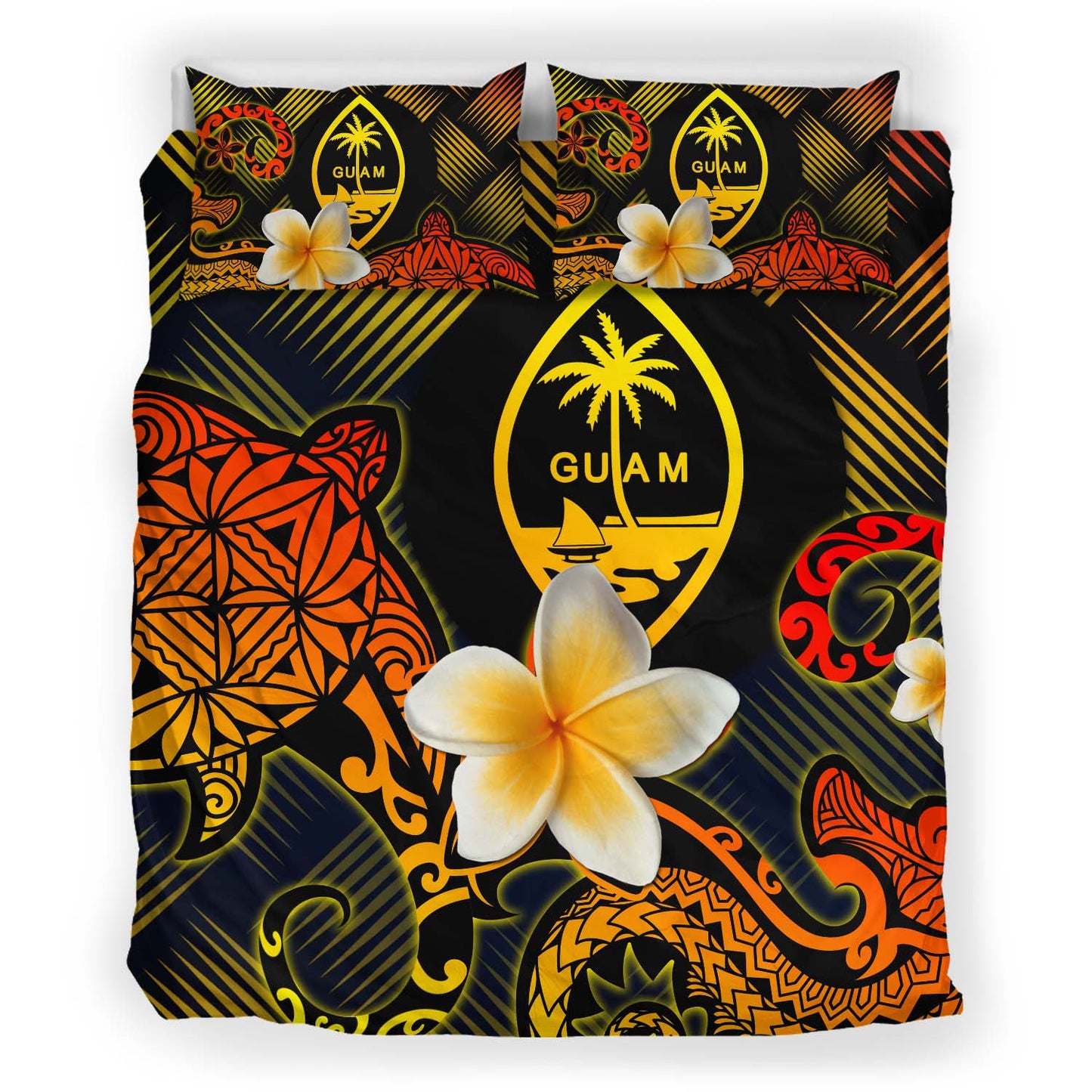 Guam Polynesian Bedding Set - Lauhala Turtle Plumeria Tropical