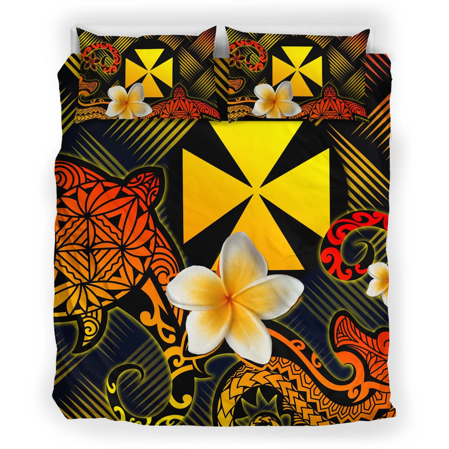 Wallis and Futuna Polynesian Bedding Set - Lauhala Turtle Plumeria Tropical