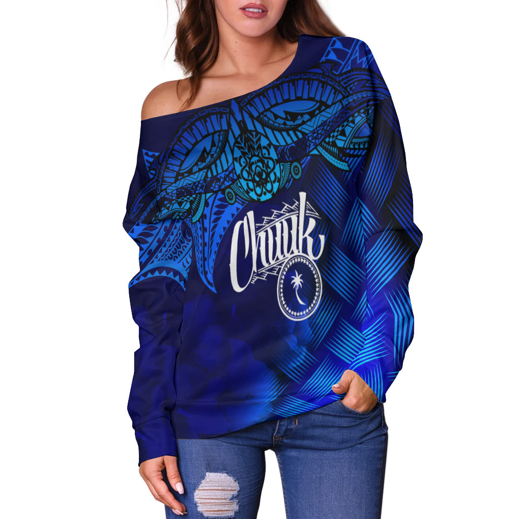 Chuuk Polynesian Off Shoulder Sweatshirt - Lauhala Coat Of Arms