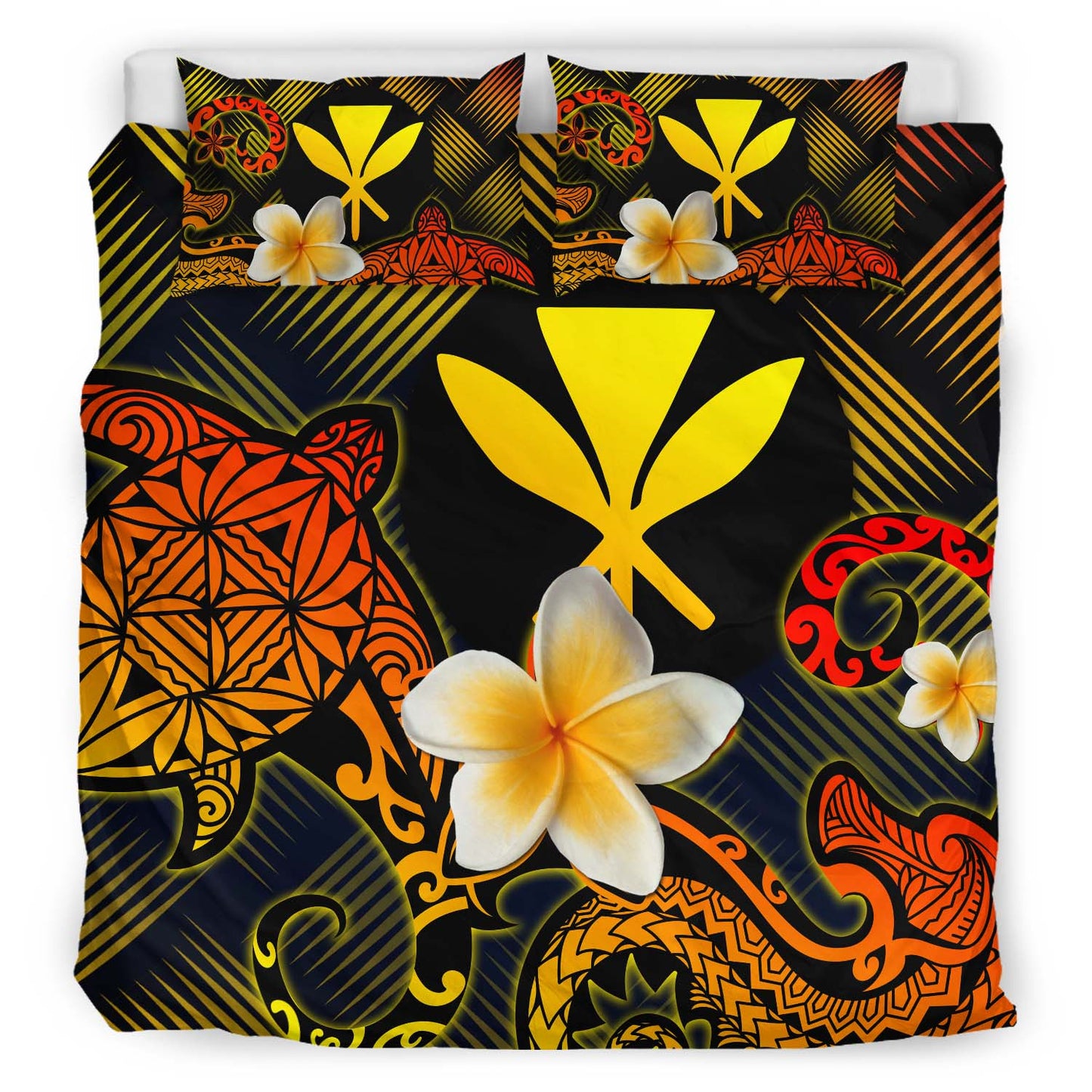 Kanaka Maoli Polynesian Bedding Set - Lauhala Turtle Plumeria Tropical