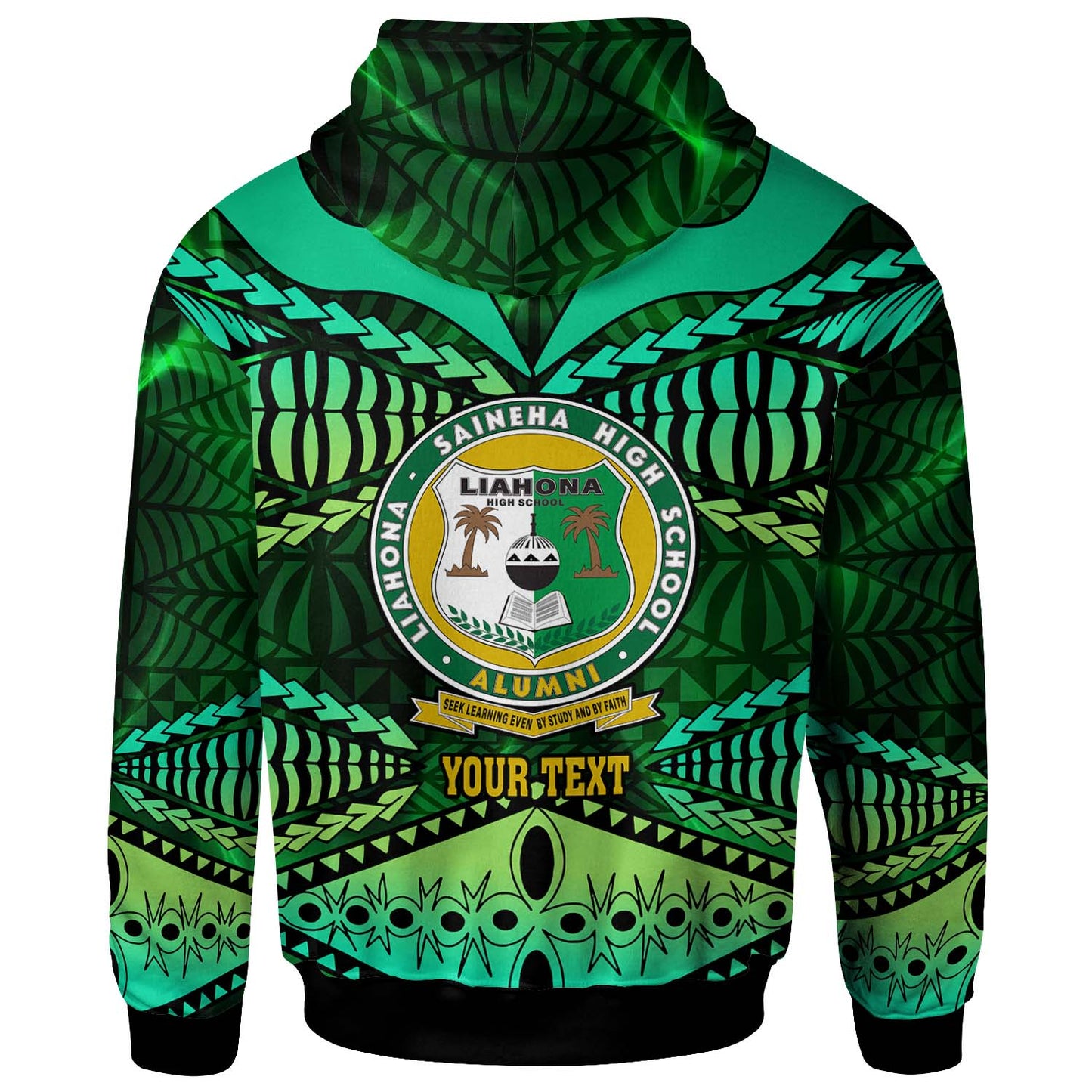 Tonga Custom Hoodie - Liahona High Shool with Tonga Patterns with Green Effect