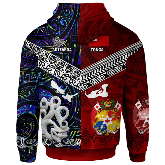 Tonga Polynesian Hoodie - Tonga And Aotearoa Polynesian Coat Of Arms Hoodie