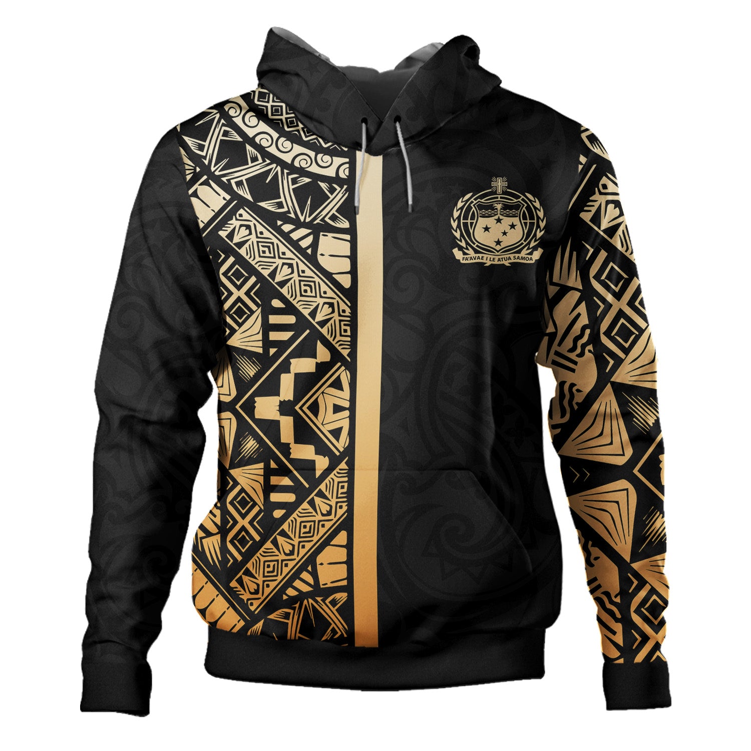Samoa Hoodie - Samoa Coat Of Arms With Polynesian Tribal Pattern Gold