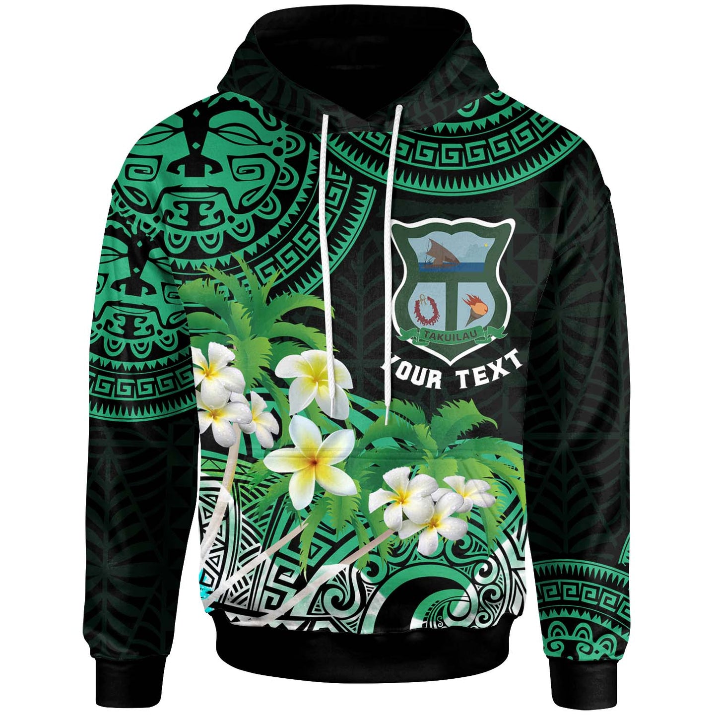 Tonga Custom Hoodie - Takuilau College with Polynesian Patterns and Plumeria Flower