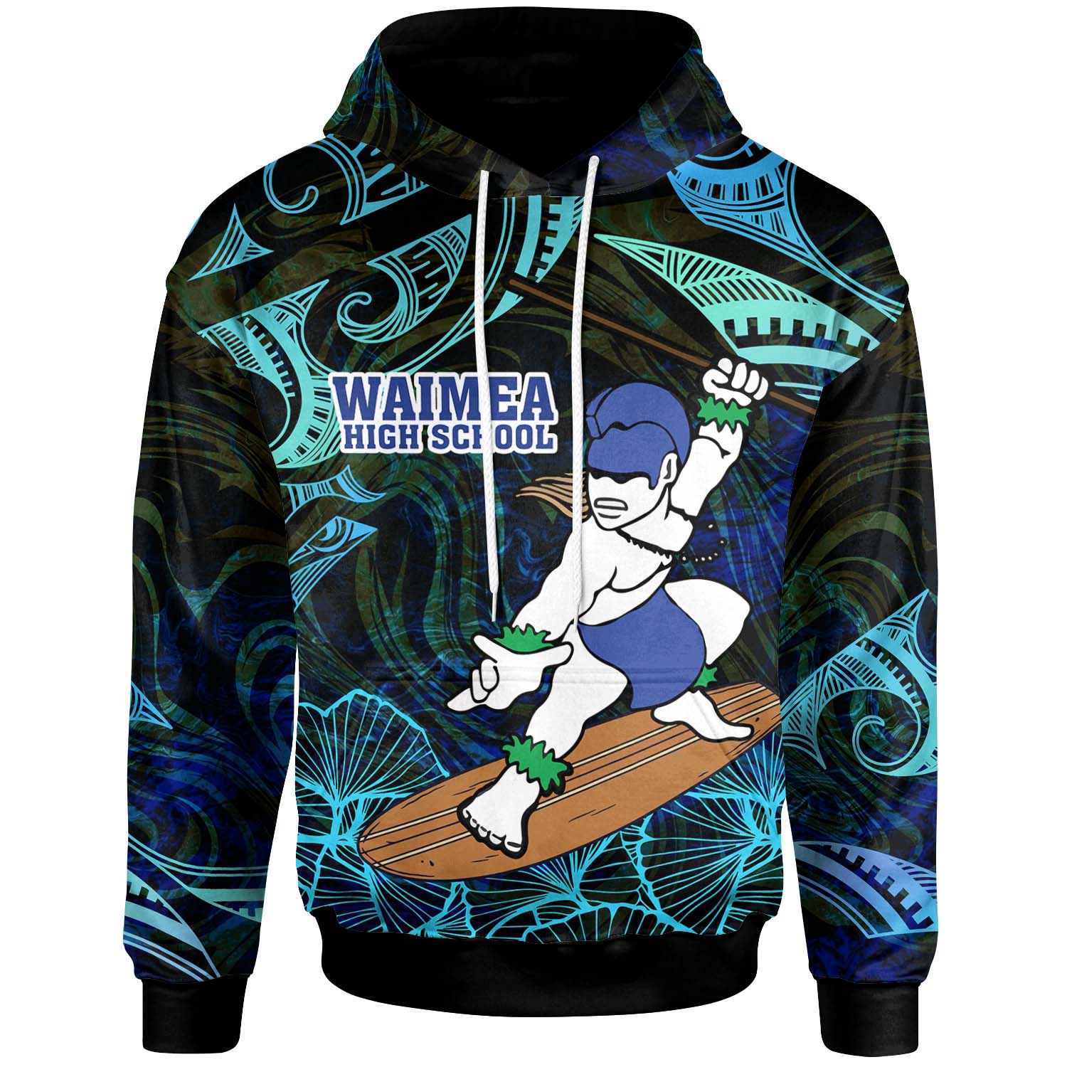 Hawaii Custom Personalised Hoodie - Waimea High School Surfer Polynesian Pattern