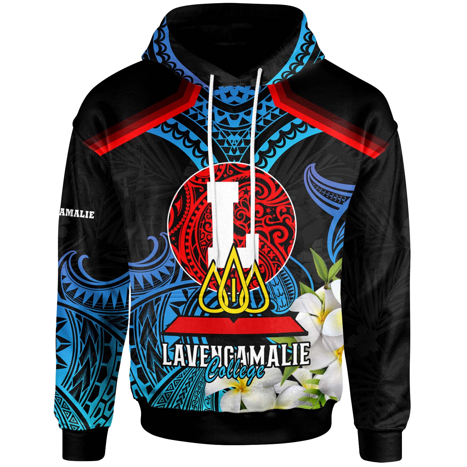 Tonga Polynesian Hoodie - Lavengamalie College with Polynesian Patterns and Plumeria Flower Hoodie