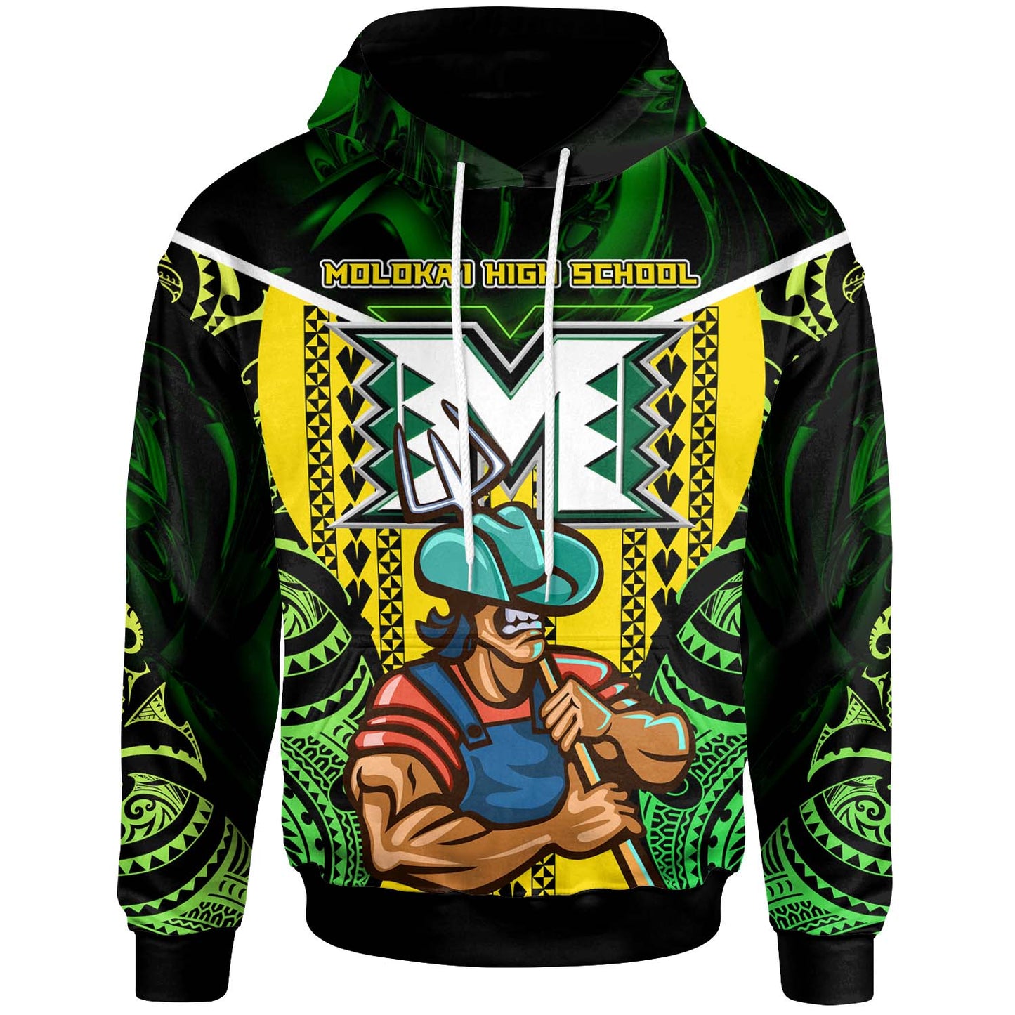 Hawaii Custom Personalised Hoodie - Moloka'i High School Polynesian Farmer with Tribal Pattern Hoodie