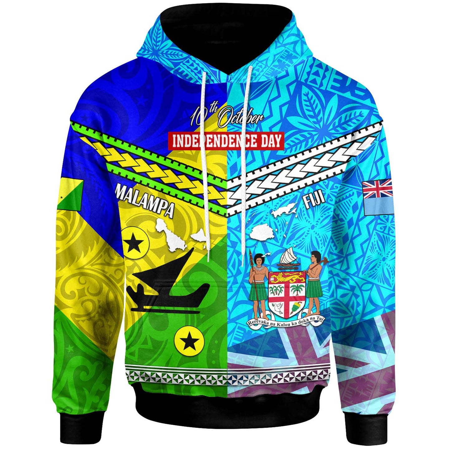 Fiji Polynesian Hoodie - Custom Malampa and Fiji Independence Day with Tapa Polynesian Hoodie