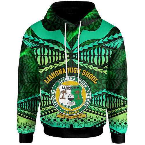 Tonga Custom Hoodie - Liahona High Shool with Tonga Patterns with Green Effect