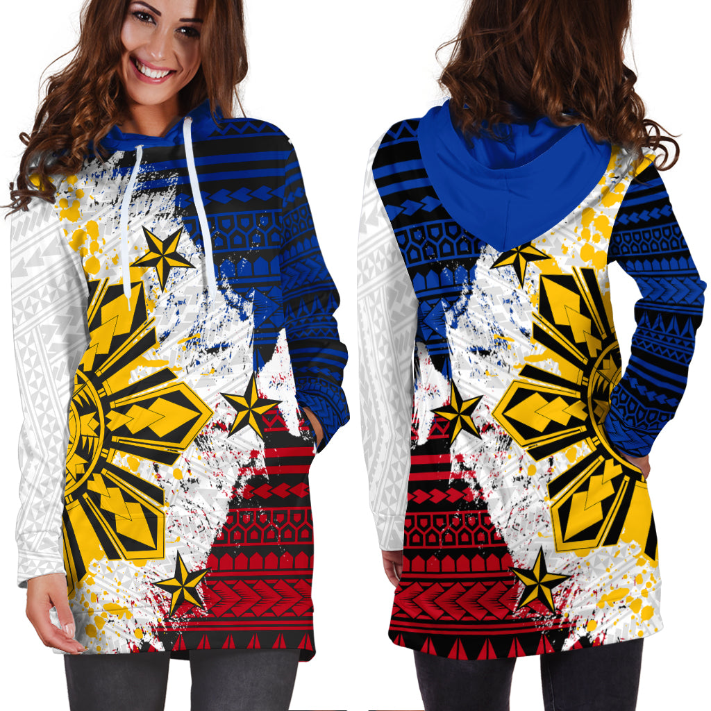 Philippines Hoodie Dress Filipino Sun Flag Grunge Style