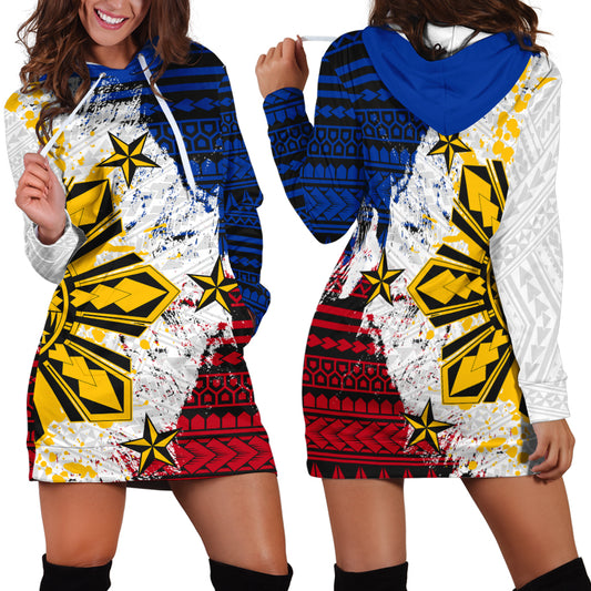 Philippines Hoodie Dress Filipino Sun Flag Grunge Style