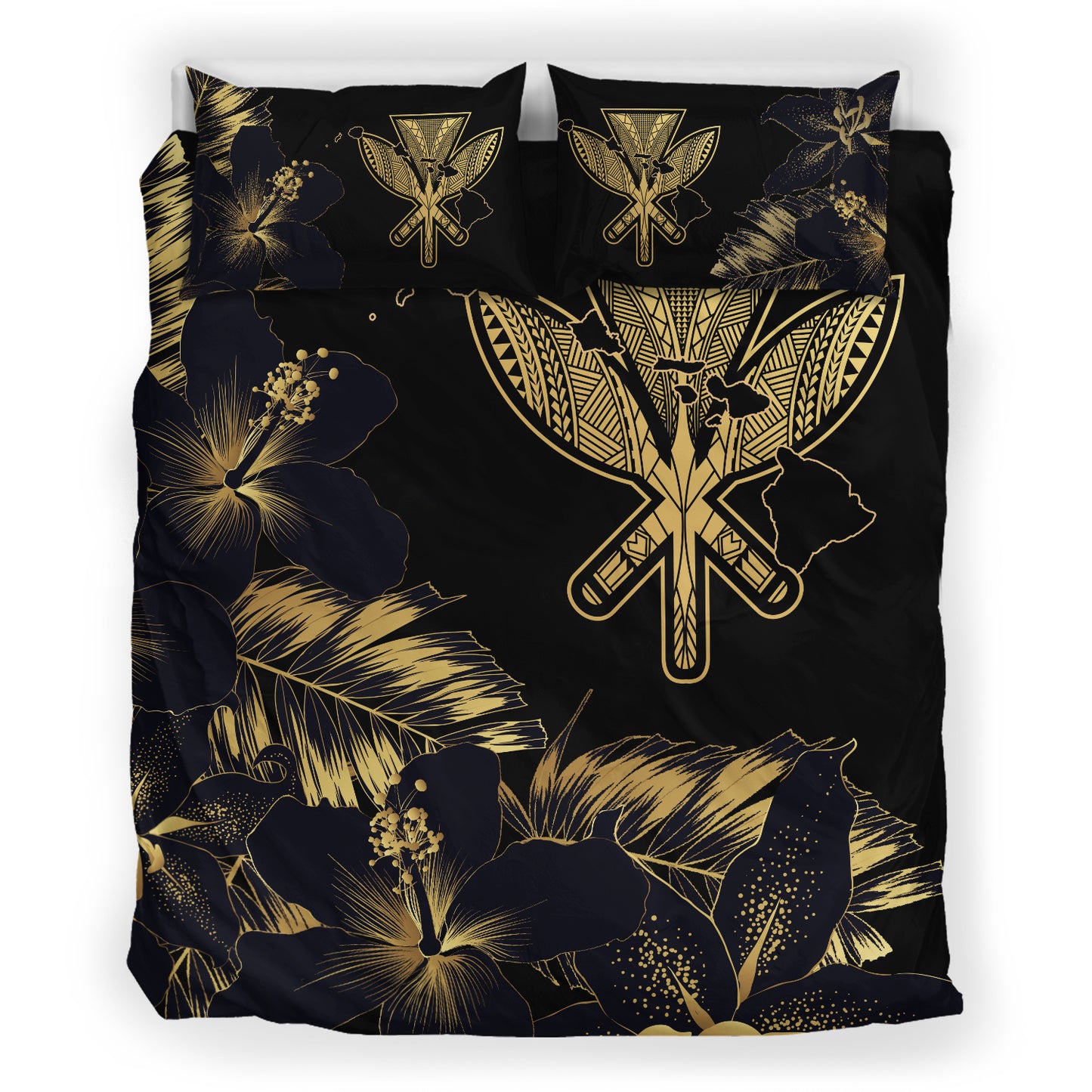 Hawaii Bedding Set - Hibiscus Tropical Hawaii Luxury Gold Bedding Set