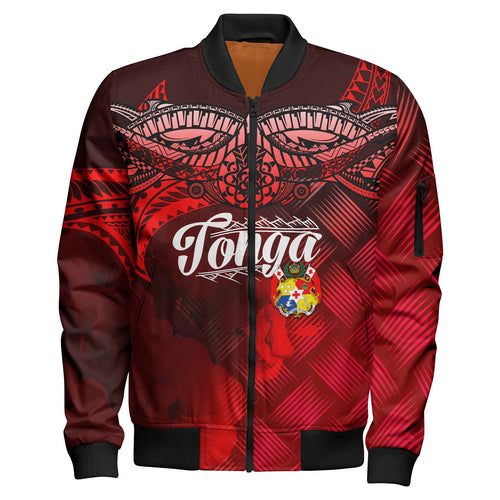 Tonga Polynesian Bomber Jacket - Tonga Coat Of Arms with Lauhala Tribal Pattern